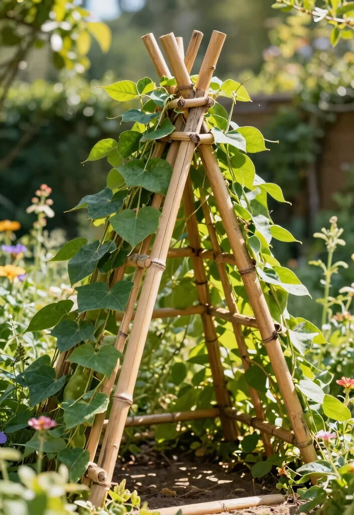 10 Bean Trellis Ideas for Easy Vertical Vegetable Gardening - 5. Bamboo Trellis 1