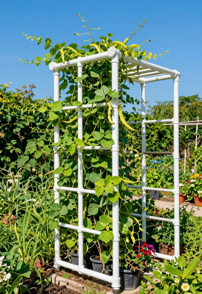 10 Bean Trellis Ideas for Easy Vertical Vegetable Gardening - 6. PVC Pipe Trellis 1