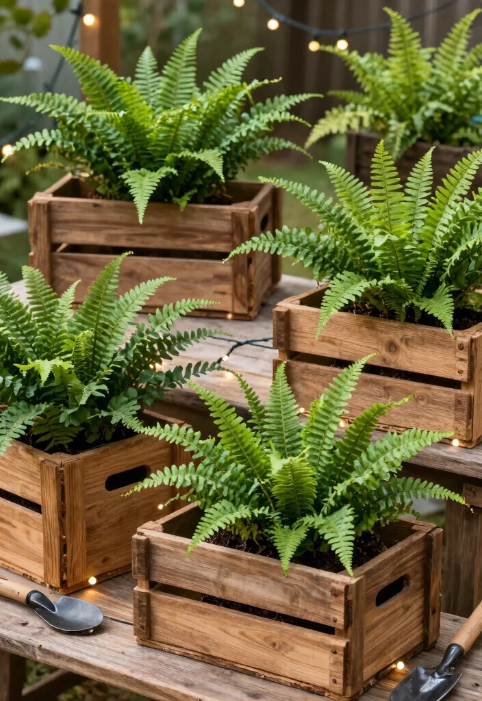 10 Boston Fern Planter Ideas for Porches, Patios, and Shaded Spaces - 10. Vintage Crates as Planters 1