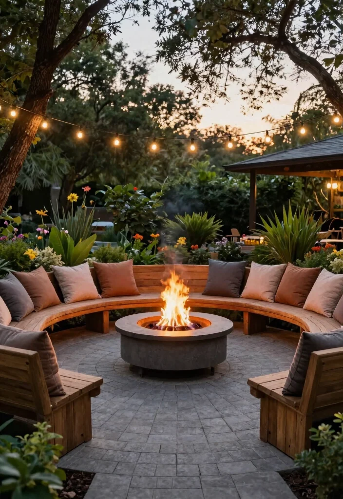 10 Circle Patio Ideas for Cozy and Balanced Outdoor Seating - 1. The Classic Circle Fire Pit 1