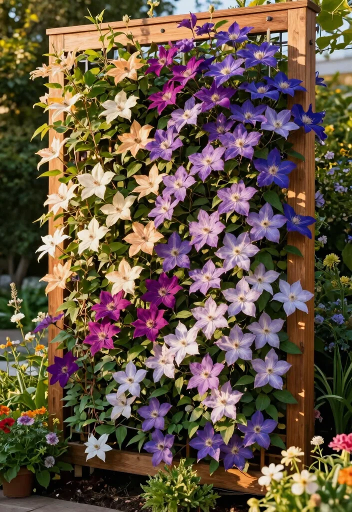 10 Clematis Trellis Ideas for Stunning Vertical Flower Displays - 10. Vertical Garden Wall 1