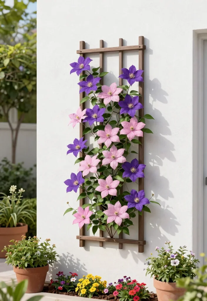 10 Clematis Trellis Ideas for Stunning Vertical Flower Displays - 6. Wall-Mounted Trellis 1
