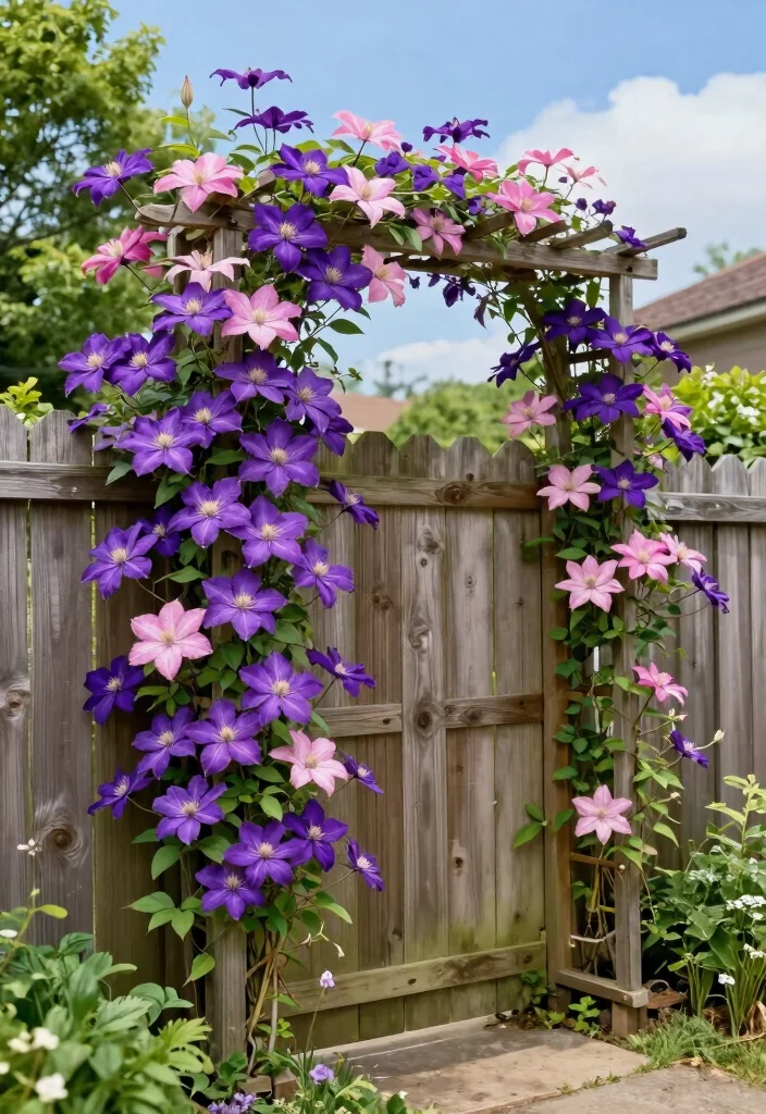 10 Clematis Trellis Ideas for Stunning Vertical Flower Displays - 8. Fence Trellis Combo 1