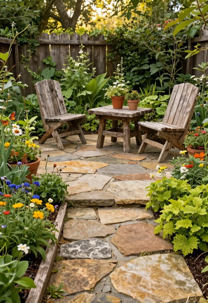 10 Flagstone Patio Ideas for Natural Outdoor Charm - 1. Rustic Retreat with Natural Borders 1