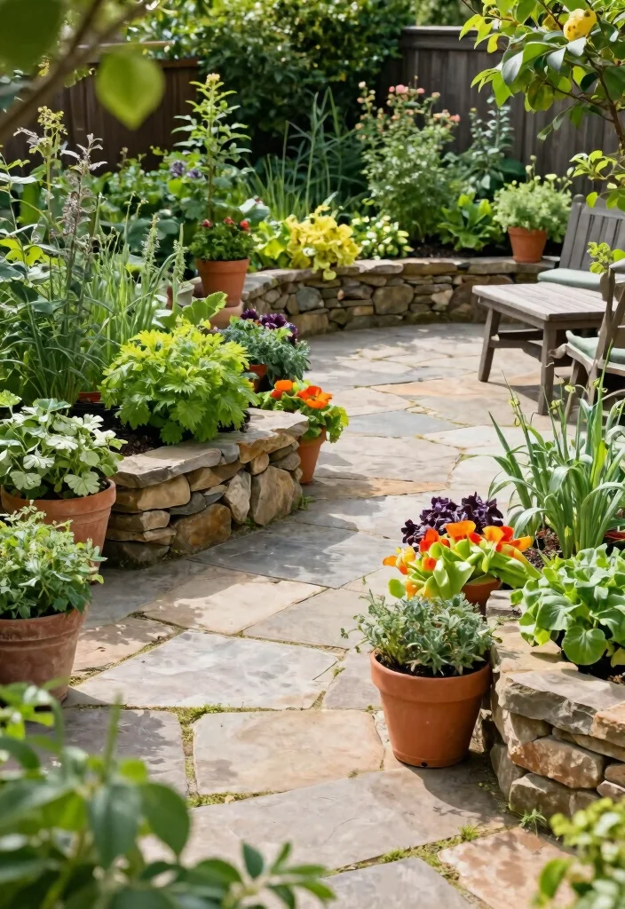 10 Flagstone Patio Ideas for Natural Outdoor Charm - 9. Flagstone with Edible Landscaping 1