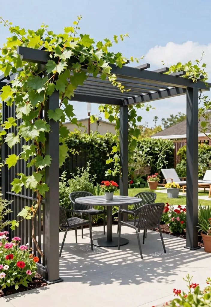 10 Grape Trellis Ideas for Backyard Vine Growing - 3. Metal Pergola Trellis 1