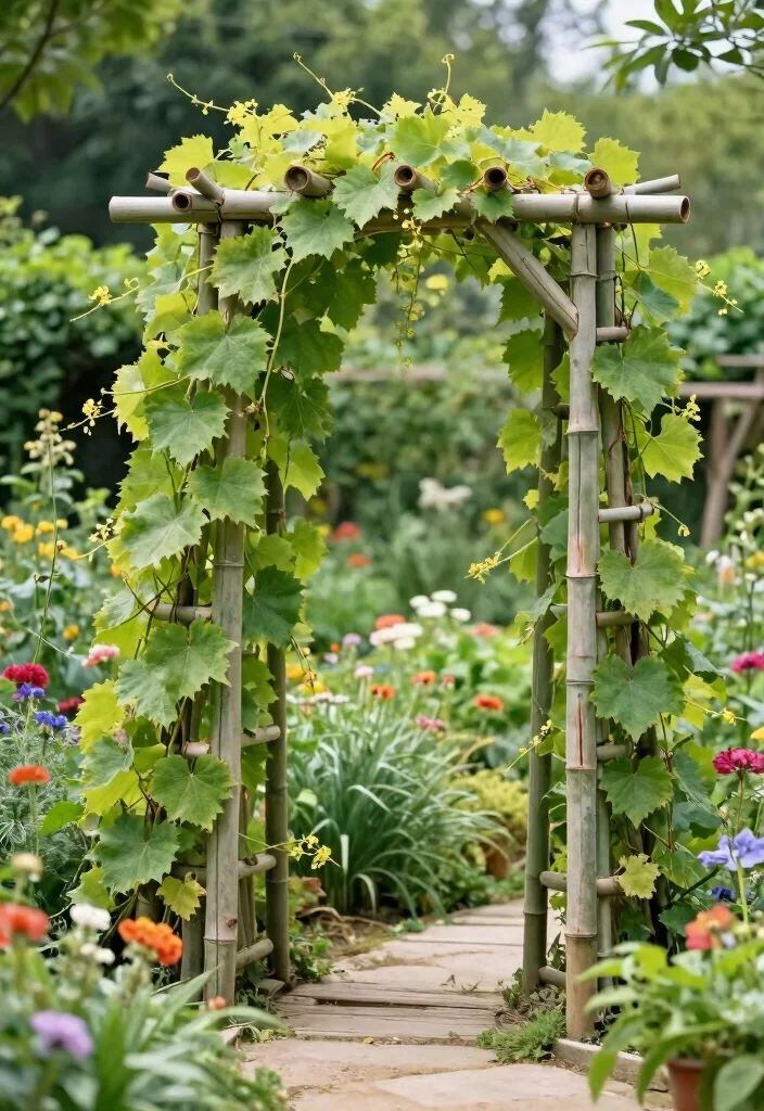 10 Grape Trellis Ideas for Backyard Vine Growing - 4. Rustic Bamboo Trellis 1