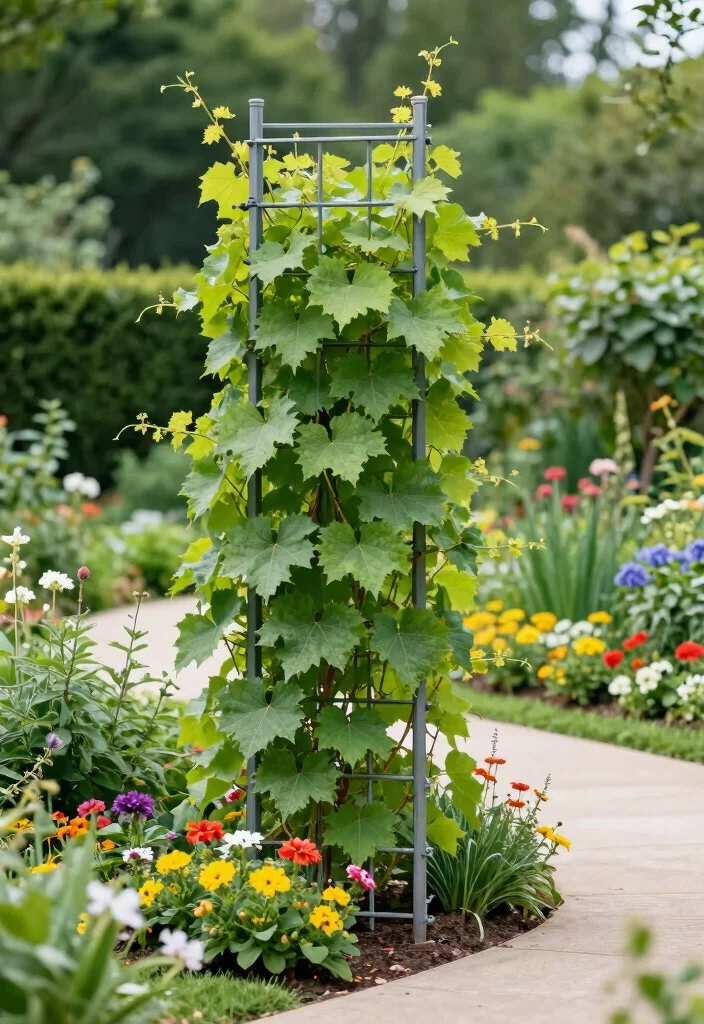 10 Grape Trellis Ideas for Backyard Vine Growing - 6. Vertical Grid Trellis 1
