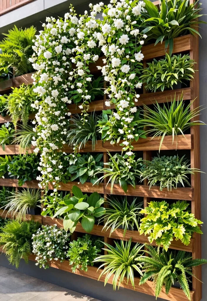 10 Jasmine Trellis Ideas for Fragrant Vertical Garden Design - 3. Vertical Garden Wall with Jasmine 1