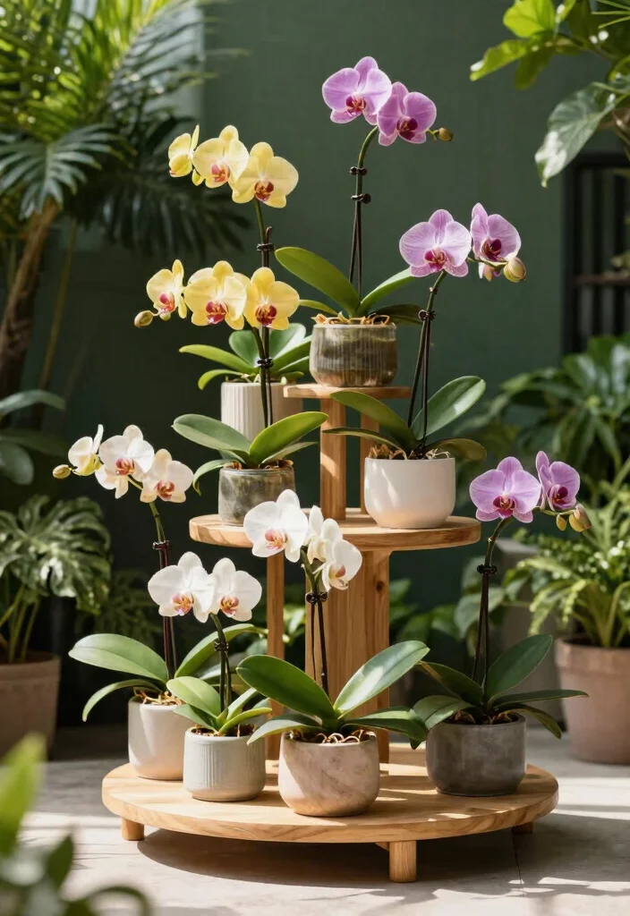 10 Orchid Planter Ideas for Indoor Outdoor Spaces and Beginners - 7. Tiered Plant Stands 1
