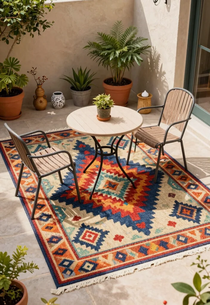 10 Outdoor Small Patio Ideas for Compact and Stylish Living - 4. Outdoor Rugs for Comfort 1