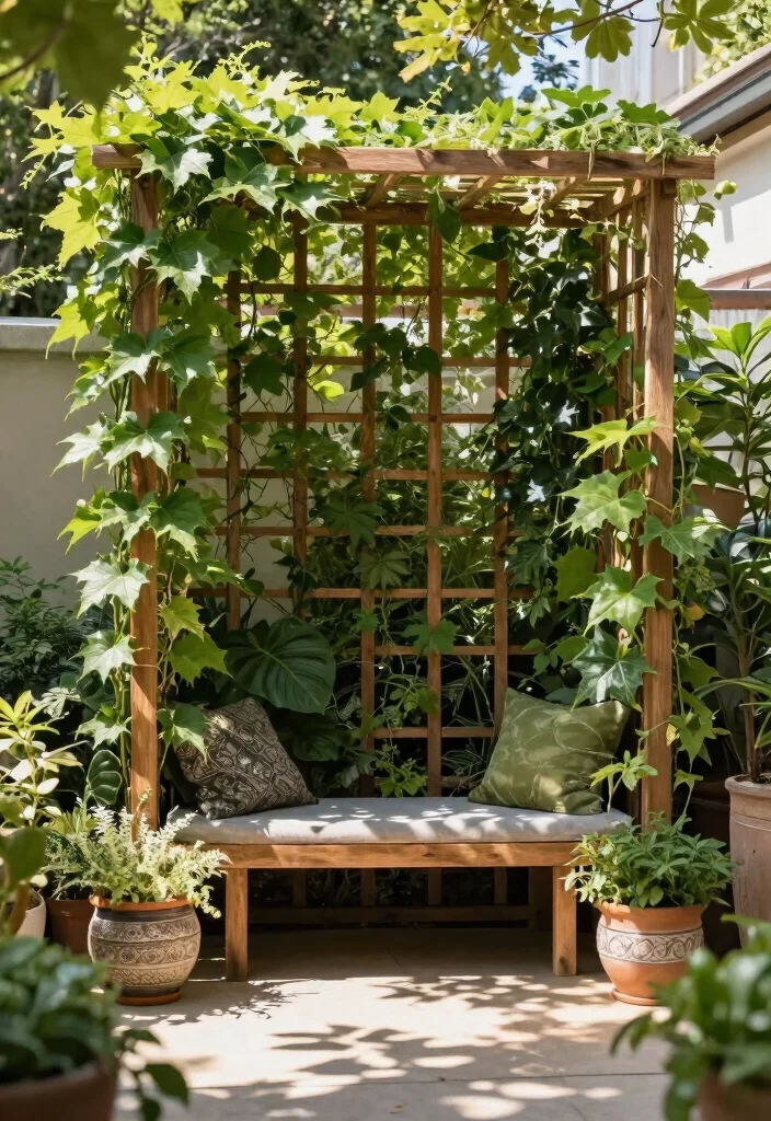 10 Outdoor Small Patio Ideas for Compact and Stylish Living - 7. Vertical Trellises for Climbing Plants 1