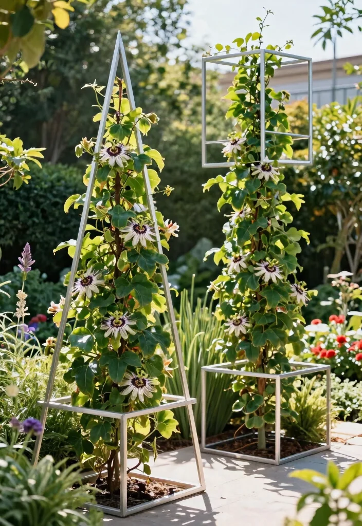 10 Passion Fruit Trellis Ideas for Tropical Garden Spaces - 2. Geometric Metal Frames 1