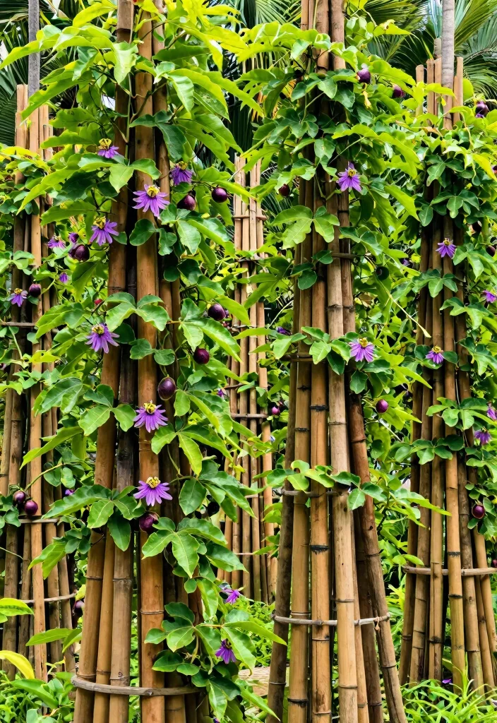 10 Passion Fruit Trellis Ideas for Tropical Garden Spaces - 3. Bamboo Trellis Towers 1