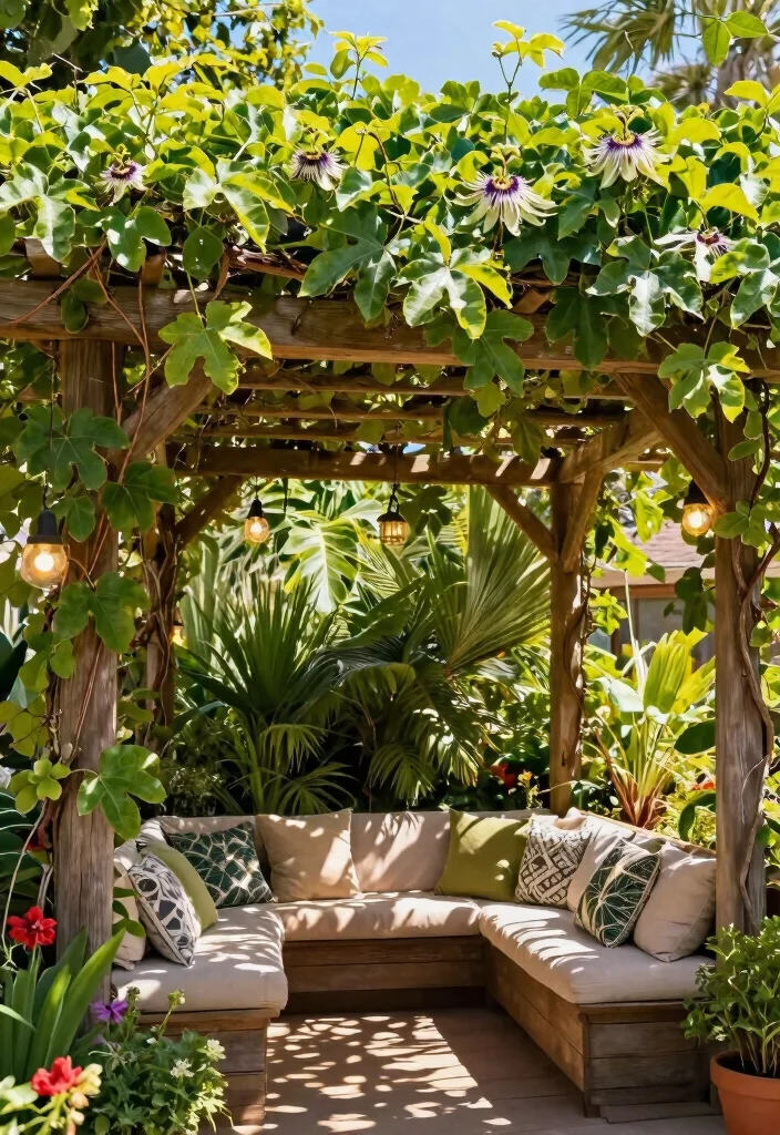 10 Passion Fruit Trellis Ideas for Tropical Garden Spaces - 7. Pergola with Passion Fruit Canopy 1