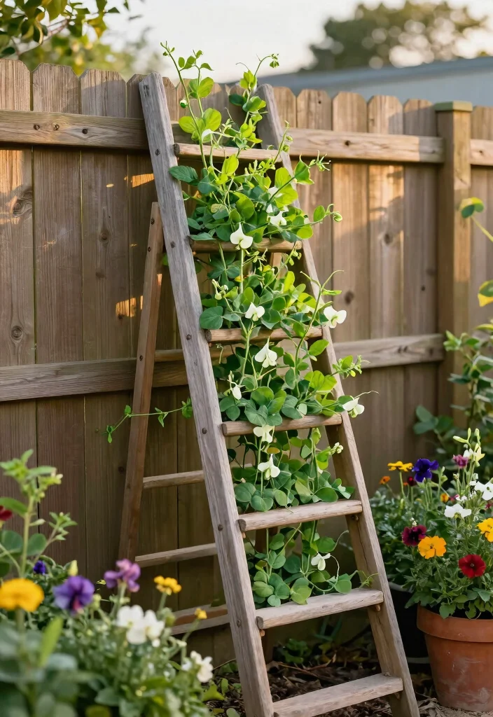 10 Pea Trellis Ideas for Productive Small Space Gardens - 3. Ladder Trellis 1