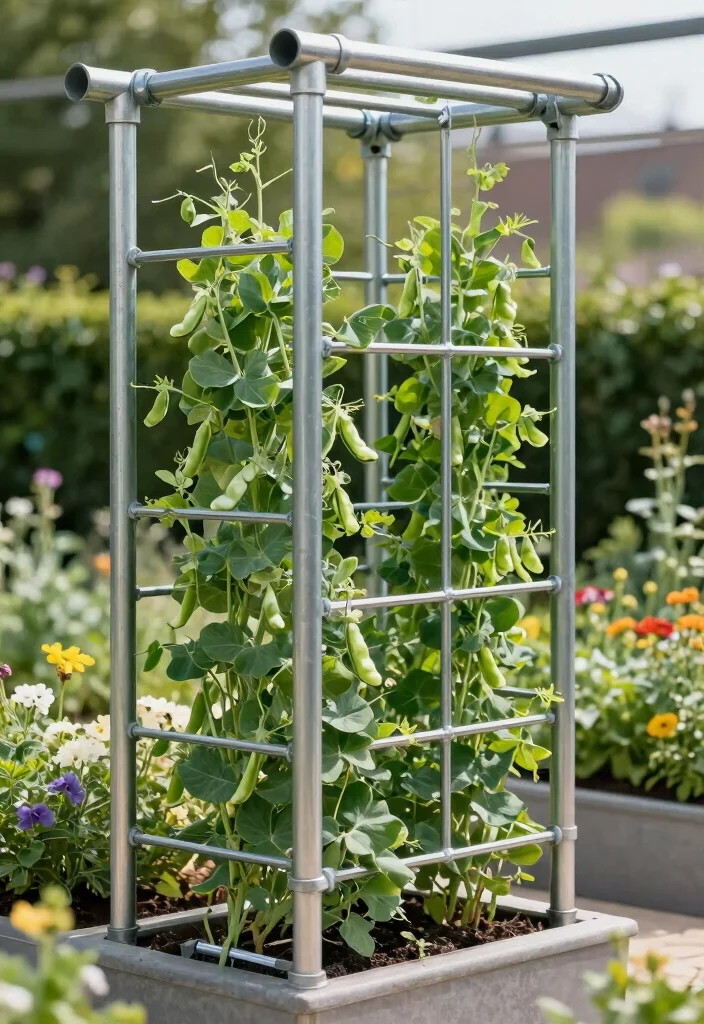 10 Pea Trellis Ideas for Productive Small Space Gardens - 7. Metal Pipe Trellis 1