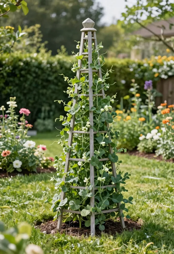 10 Pea Trellis Ideas for Productive Small Space Gardens - 9. Obelisk Trellis 1