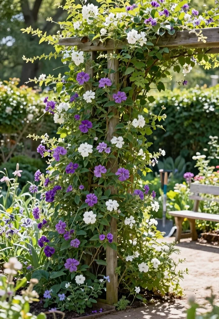 10 Planter Fence Ideas for Vertical Garden Privacy - 2. Trellis with Climbing Vines 1