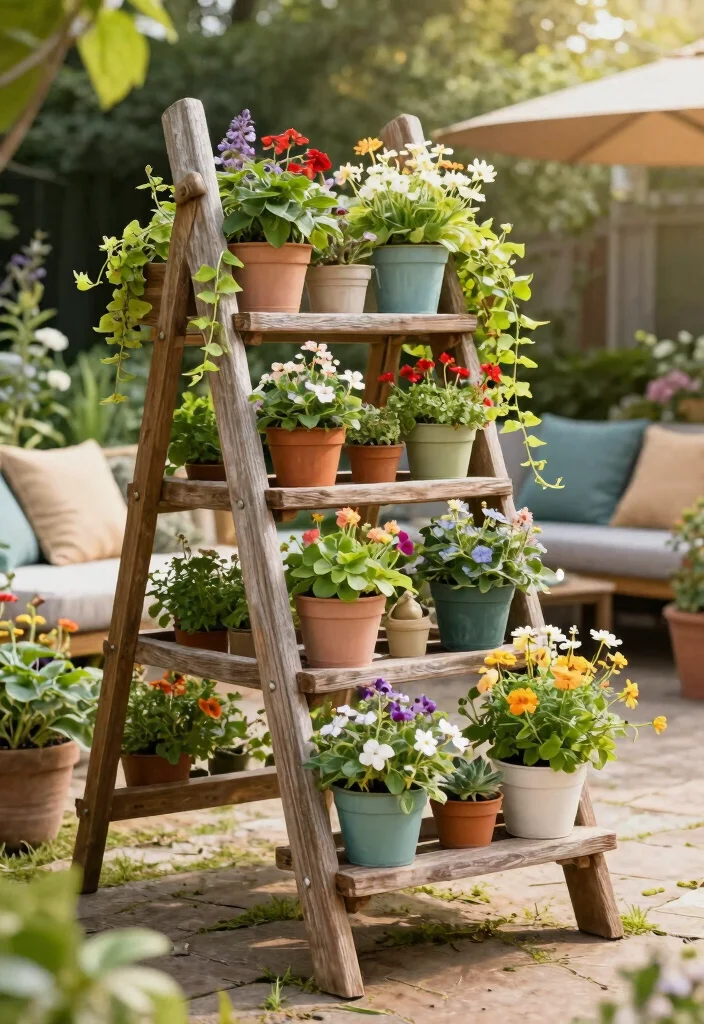 10 Planter Fence Ideas for Vertical Garden Privacy - 7. Garden Ladder Planters 1