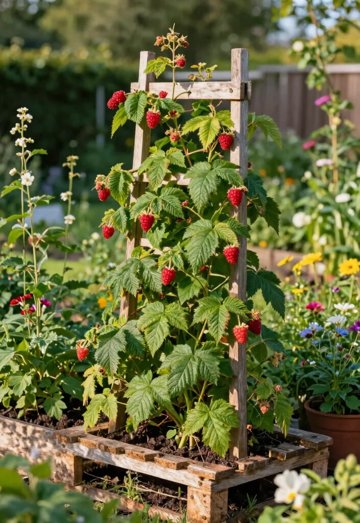 10 Raspberry Trellis Ideas for Healthy and Organized Garden Rows - 7. Vertical Pallet Garden Trellis 1