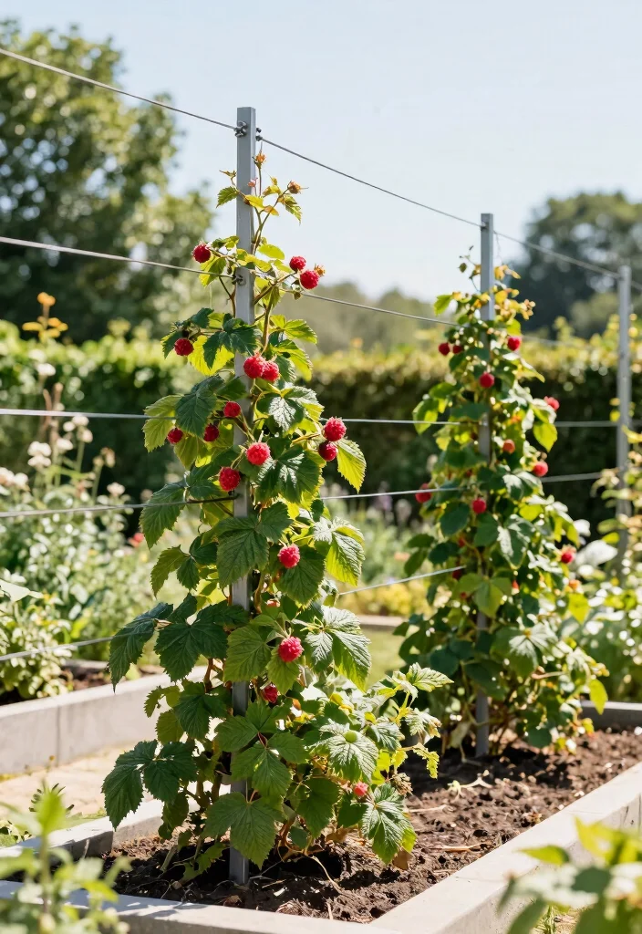 10 Raspberry Trellis Ideas for Healthy and Organized Garden Rows - 8. Tension Wire Trellis 1