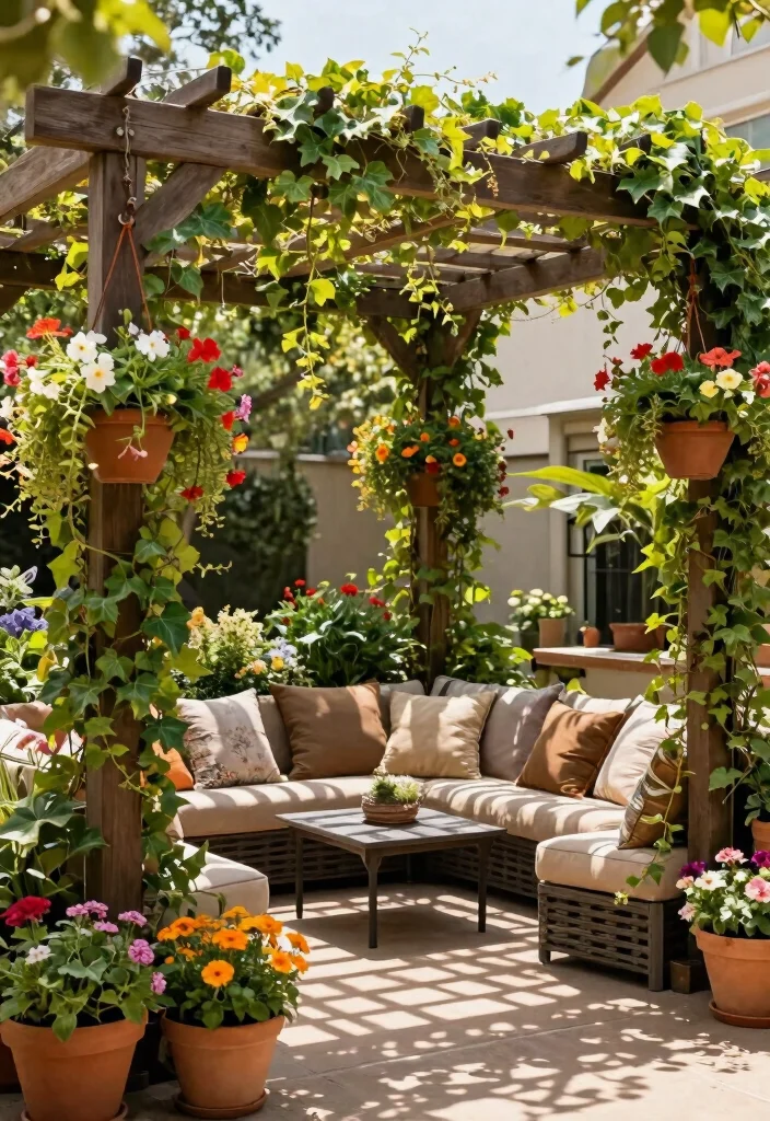 10 Shade Patio Ideas to Stay Cool and Comfortable Outdoors - 4. Trellis with Hanging Planters 1