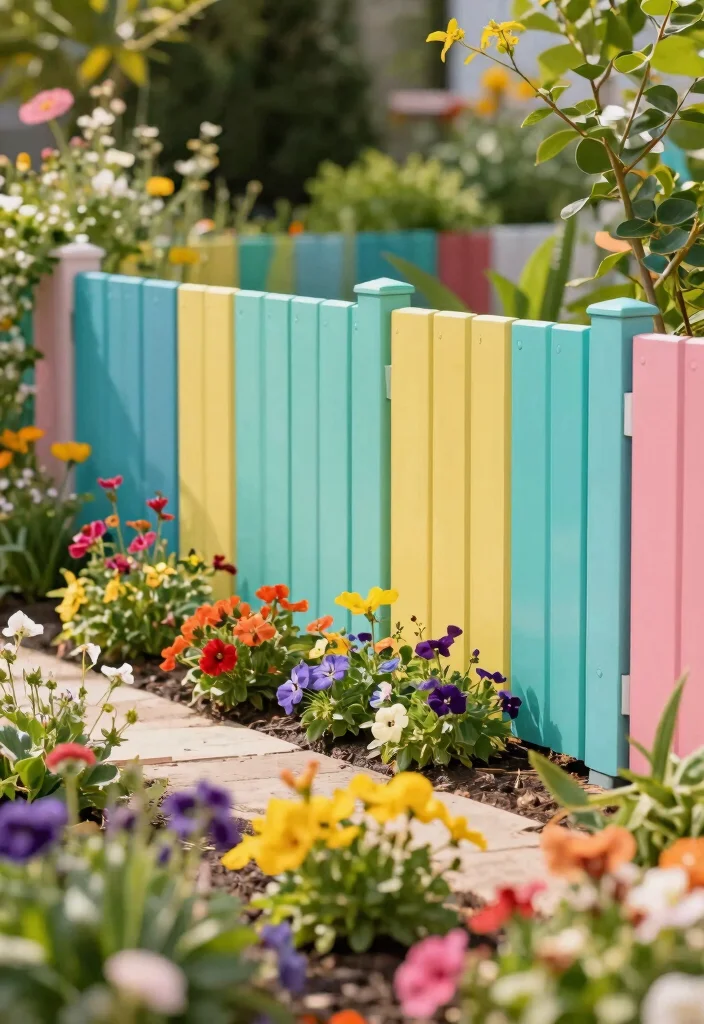 10 Short Garden Fence Ideas for Decorative Boundaries - 3. Colorful Vinyl Fencing 1