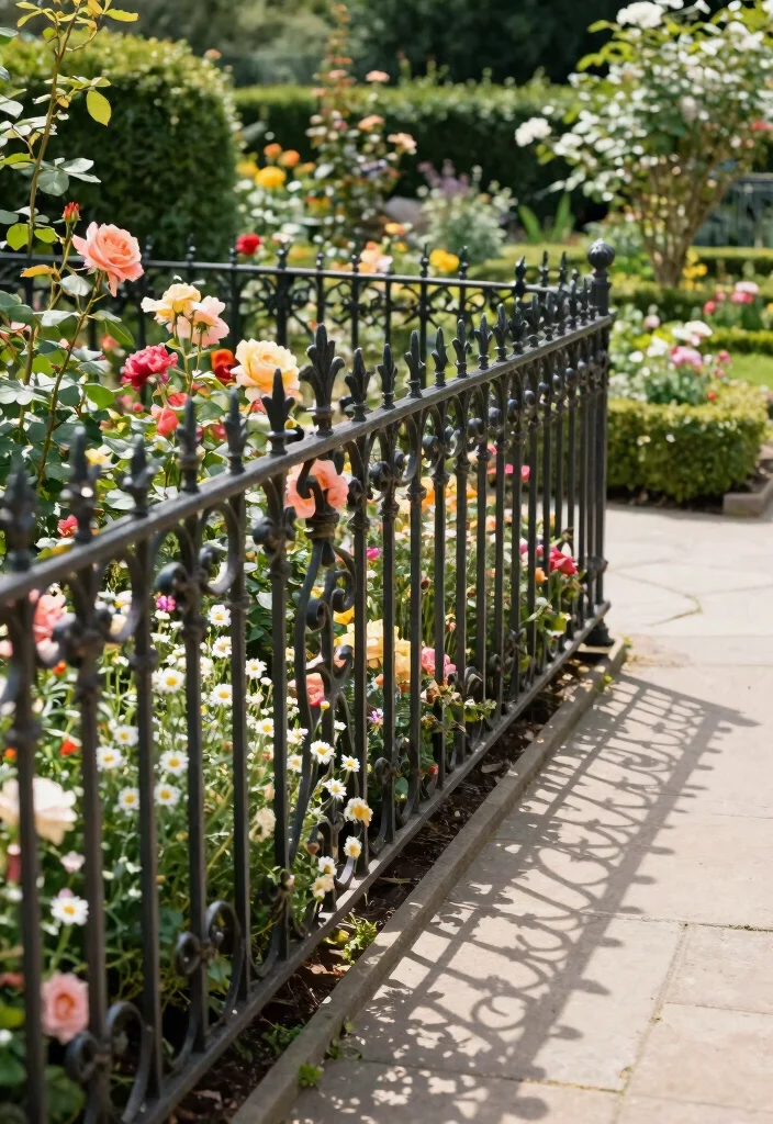 10 Short Garden Fence Ideas for Decorative Boundaries - 4. Decorative Wrought Iron Fencing 1