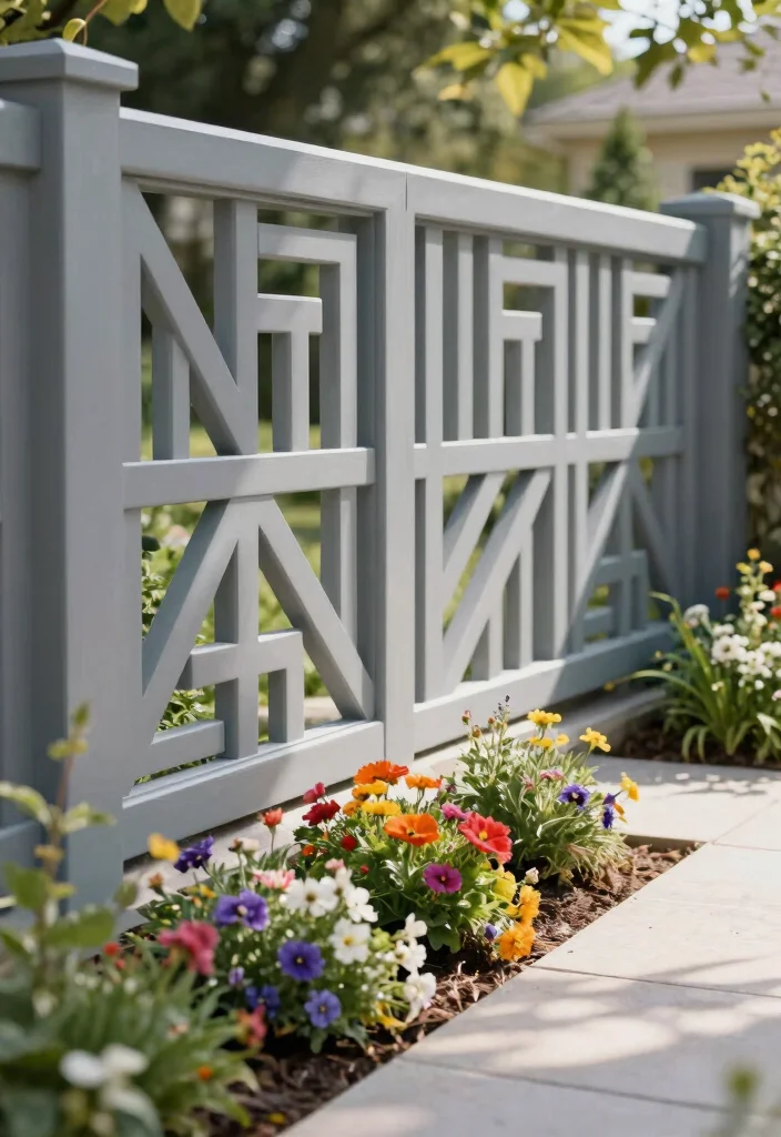 10 Short Garden Fence Ideas for Decorative Boundaries - 9. Fence with Geometric Patterns 1