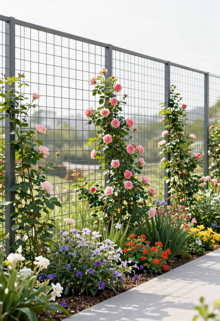 10 Simple Garden Fence Ideas for Clean and Practical Yards - 3. Wire Mesh for Minimalist Appeal 1