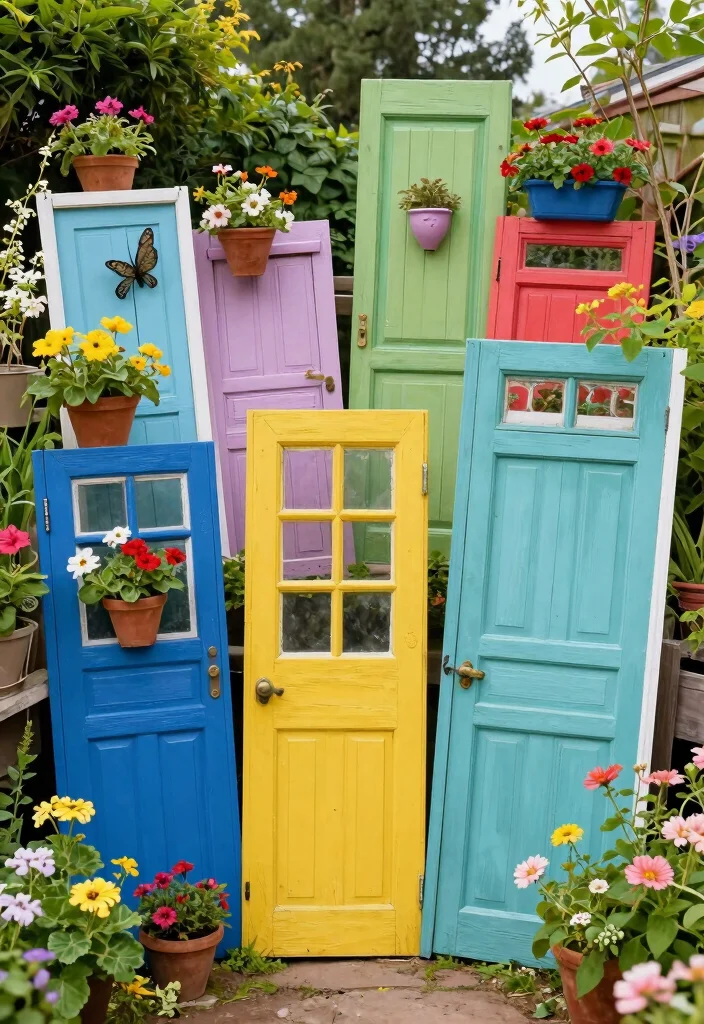 10 Simple Garden Fence Ideas for Clean and Practical Yards - 4. Repurposed Doors as Fencing 1