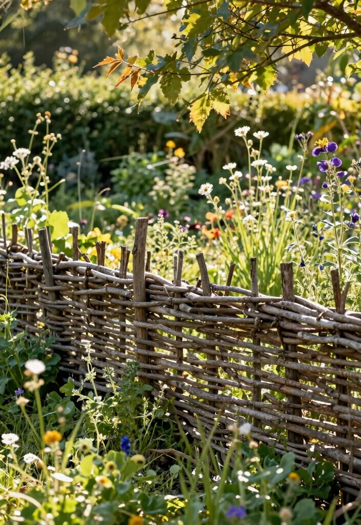 10 Simple Garden Fence Ideas for Clean and Practical Yards - 6. Rustic Wattle Fence 1