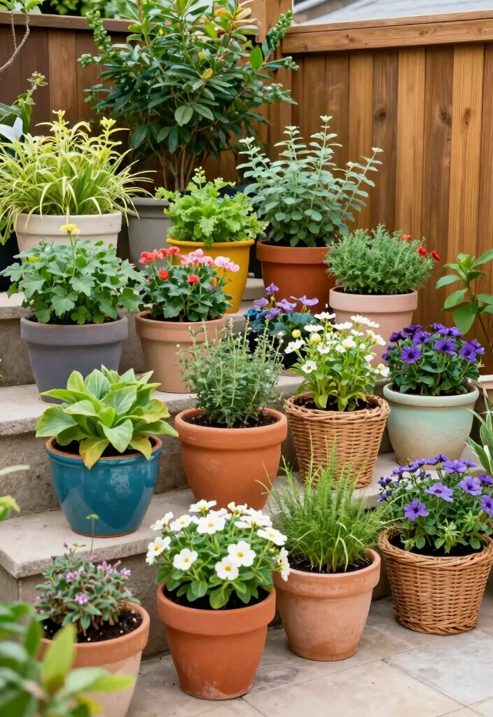 10 Slope Backyard Ideas for Challenging Landscape Layouts - 9. Creative Container Gardening 1