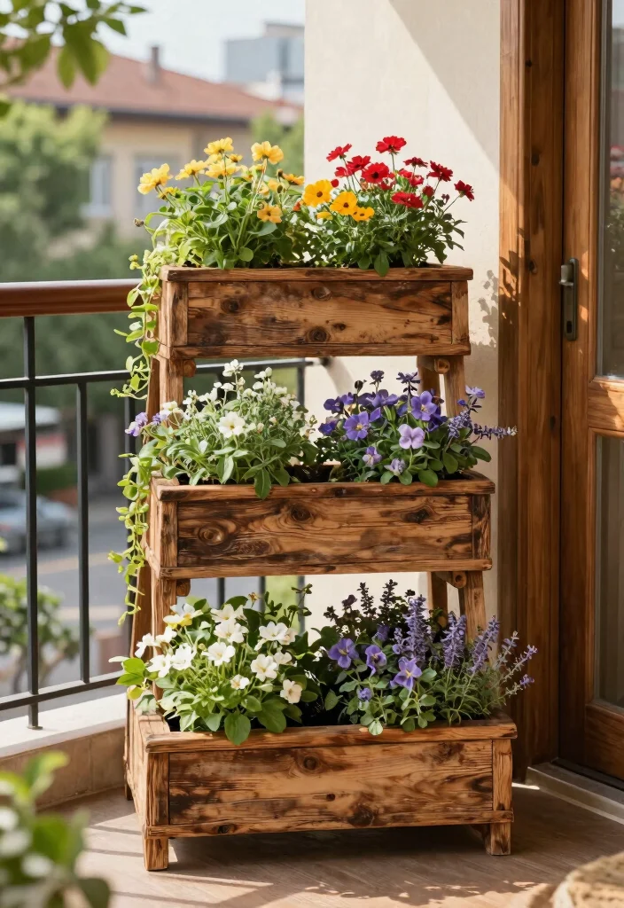 10 Three Tiered Planter Ideas for Vertical Gardens in Small Spaces - 1. Rustic Wooden Tiered Planter 1
