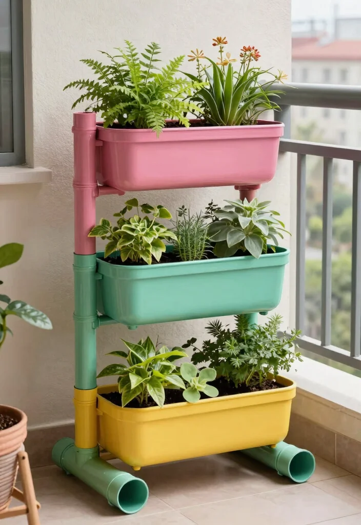 10 Three Tiered Planter Ideas for Vertical Gardens in Small Spaces - 10. DIY PVC Pipe Planter 1