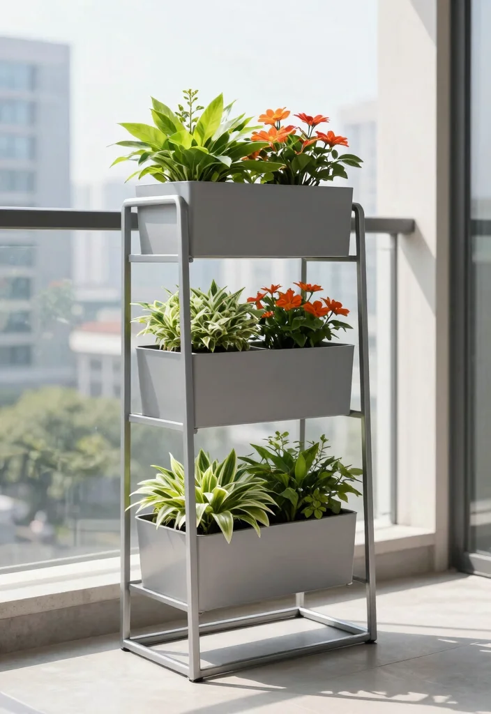 10 Three Tiered Planter Ideas for Vertical Gardens in Small Spaces - 2. Minimalist Metal Planter 1