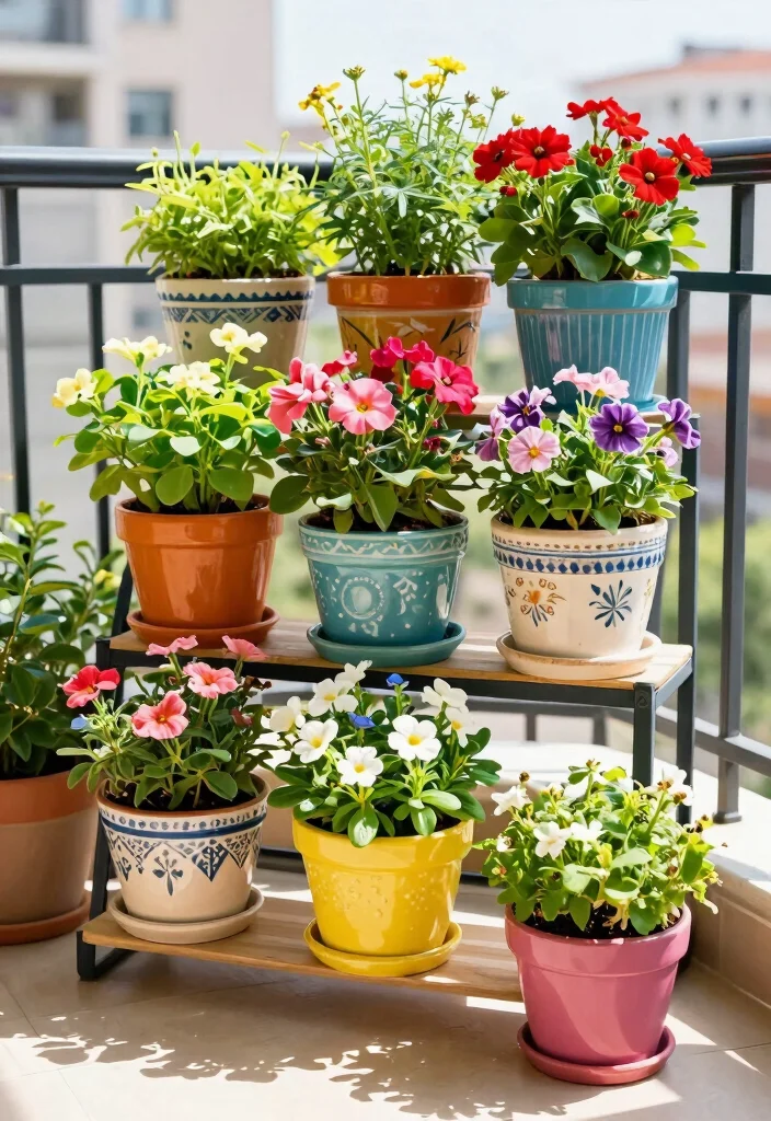10 Three Tiered Planter Ideas for Vertical Gardens in Small Spaces - 3. Colorful Ceramic Planters 1