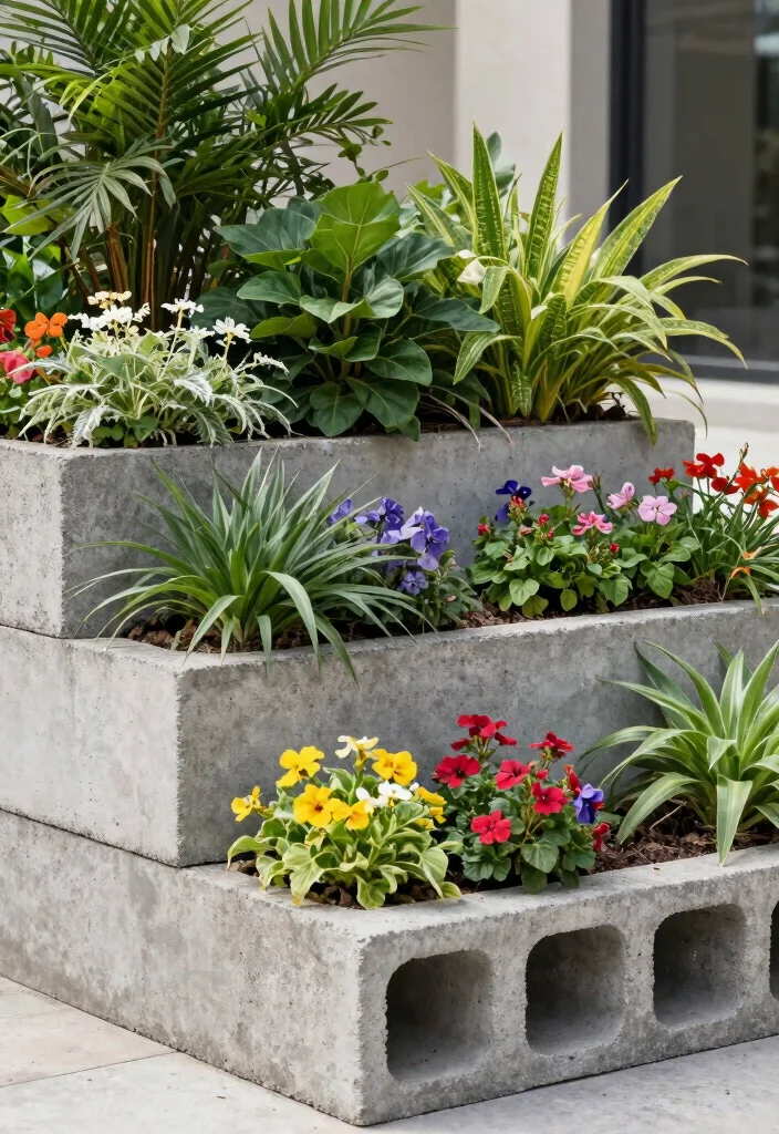 10 Three Tiered Planter Ideas for Vertical Gardens in Small Spaces - 7. Stacked Concrete Blocks 1