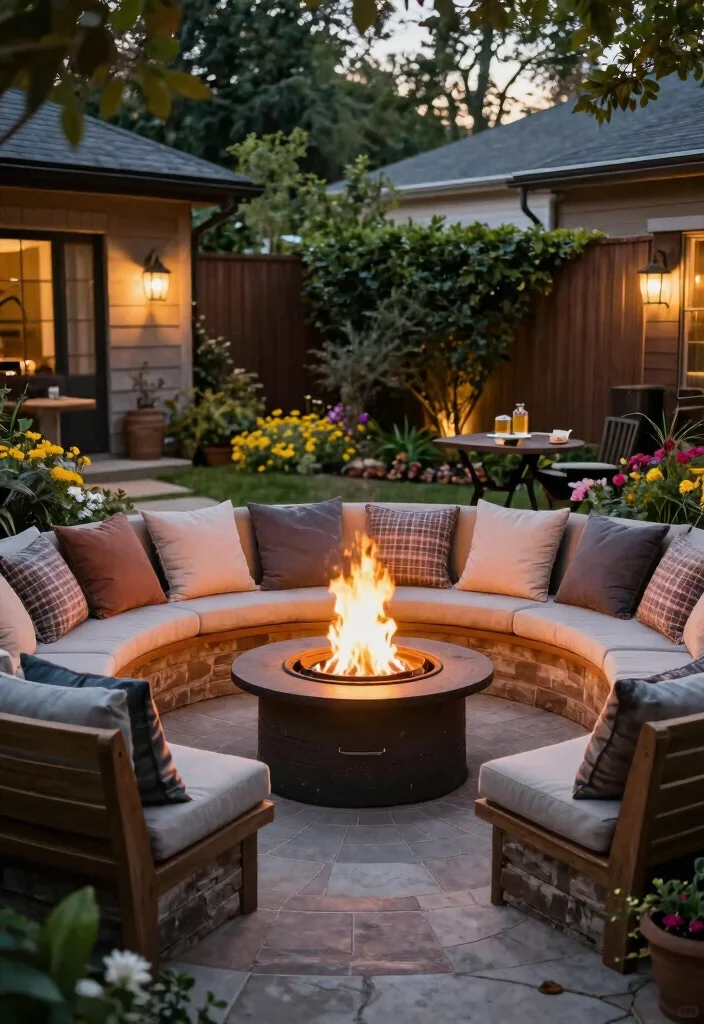 10 U Shaped Backyard Layout Ideas for Balanced Outdoor Design - 5. Cozy Fire Pit Area 1