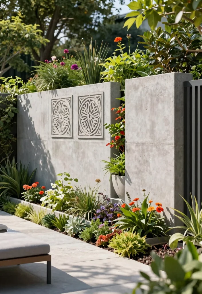 12 Backyard Garden Fence Ideas for Style and Function - 11. Concrete Wall Fence 1