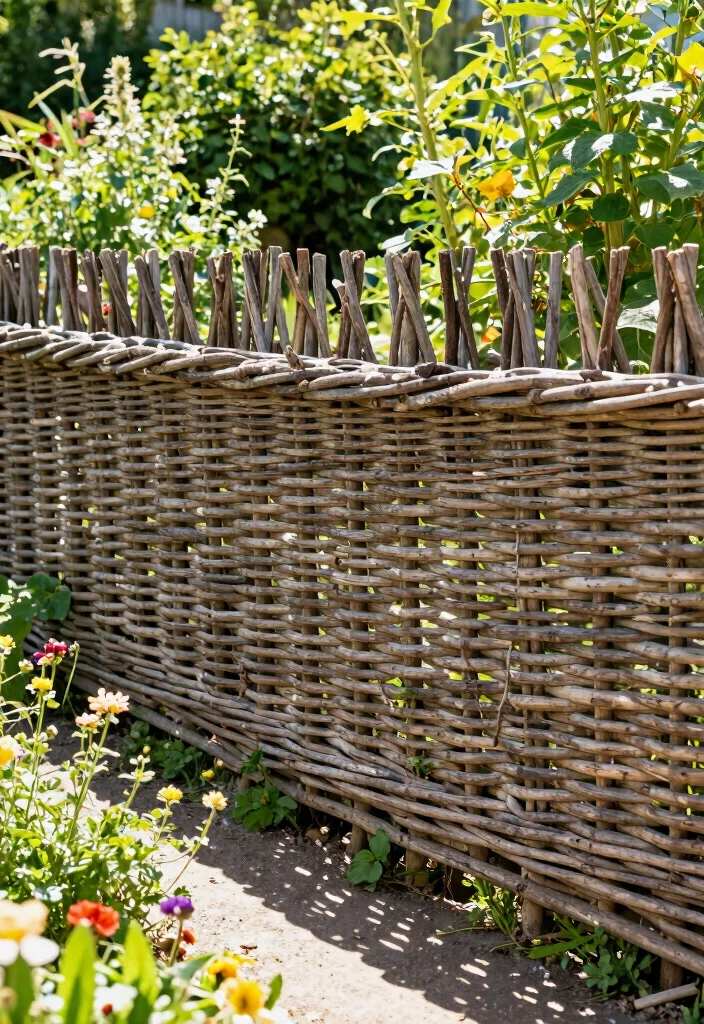 12 Backyard Garden Fence Ideas for Style and Function - 4. Woven Willow Fence 1