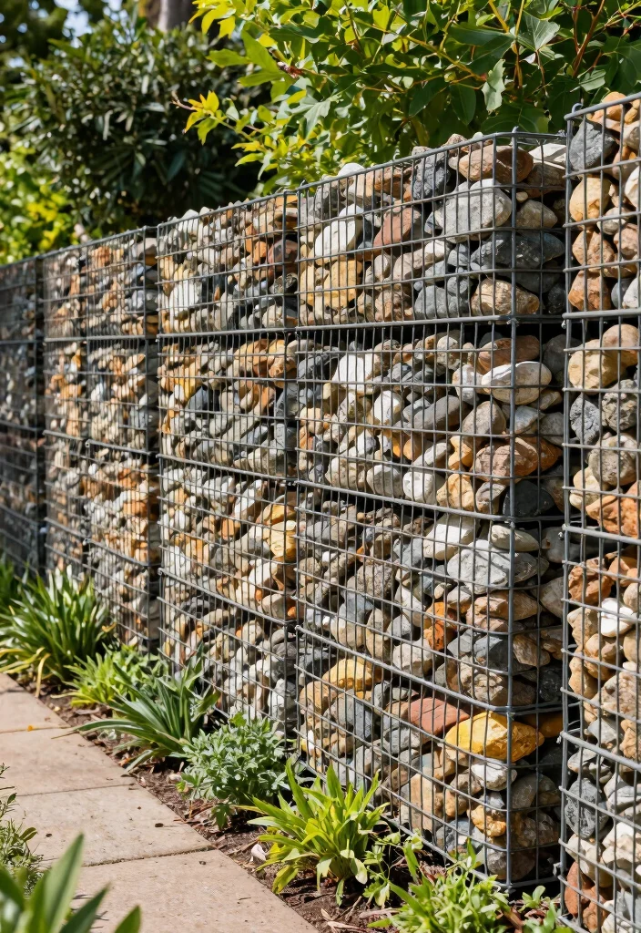 12 Backyard Garden Fence Ideas for Style and Function - 8. Gabion Fence 1