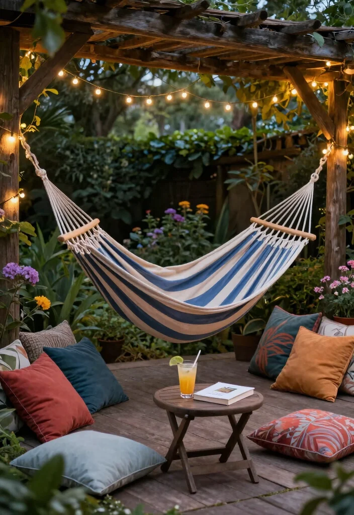 12 Backyard Ideas With Pergola for Shade, Style, and Comfort - 5. Relaxing Hammock Haven 1