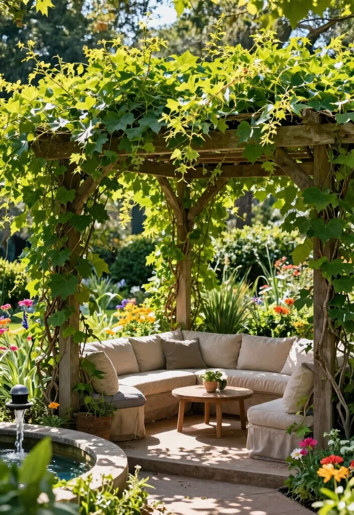 12 Backyard Ideas With Pergola for Shade, Style, and Comfort - 6. Garden Retreat with Climbing Vines 1