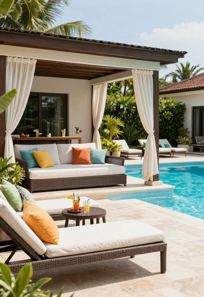 12 Backyard Ideas With Pergola for Shade, Style, and Comfort - 7. Poolside Shade Oasis 1