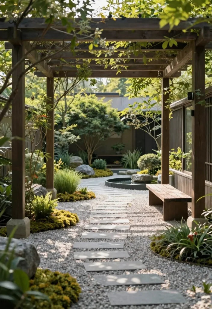 12 Backyard Ideas With Pergola for Shade, Style, and Comfort - 9. Zen Garden Retreat 1