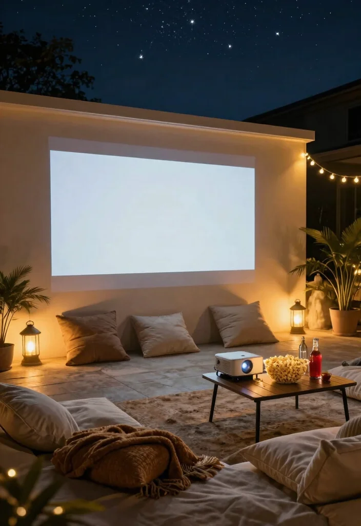 12 Backyard Patio Ideas for Relaxed Outdoor Entertaining - 10. Cozy Movie Night Setup 1