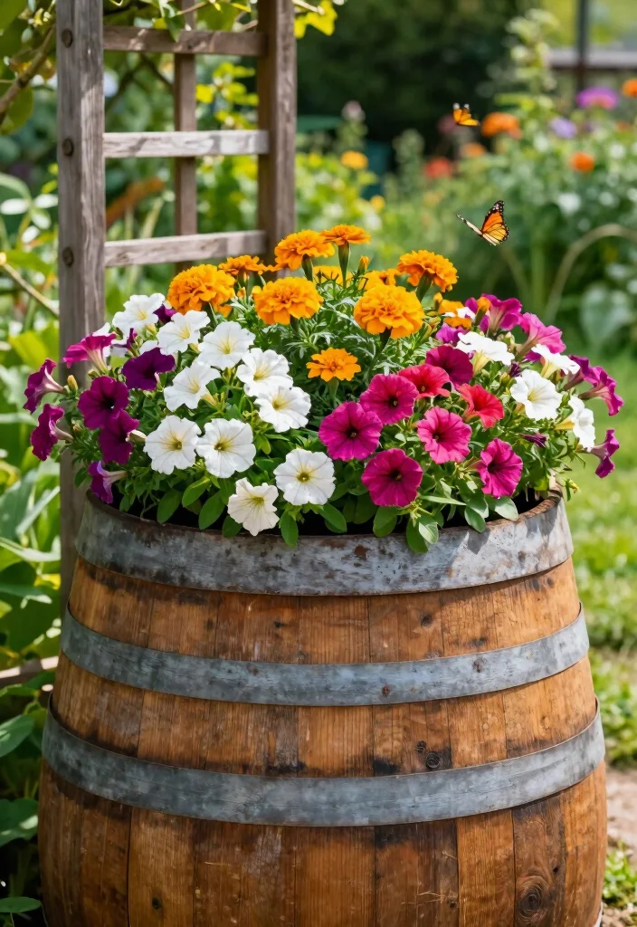 12 Barrel Planter Ideas for Rustic Garden Style on a Budget - 1. Classic Wooden Barrel Bloom 1