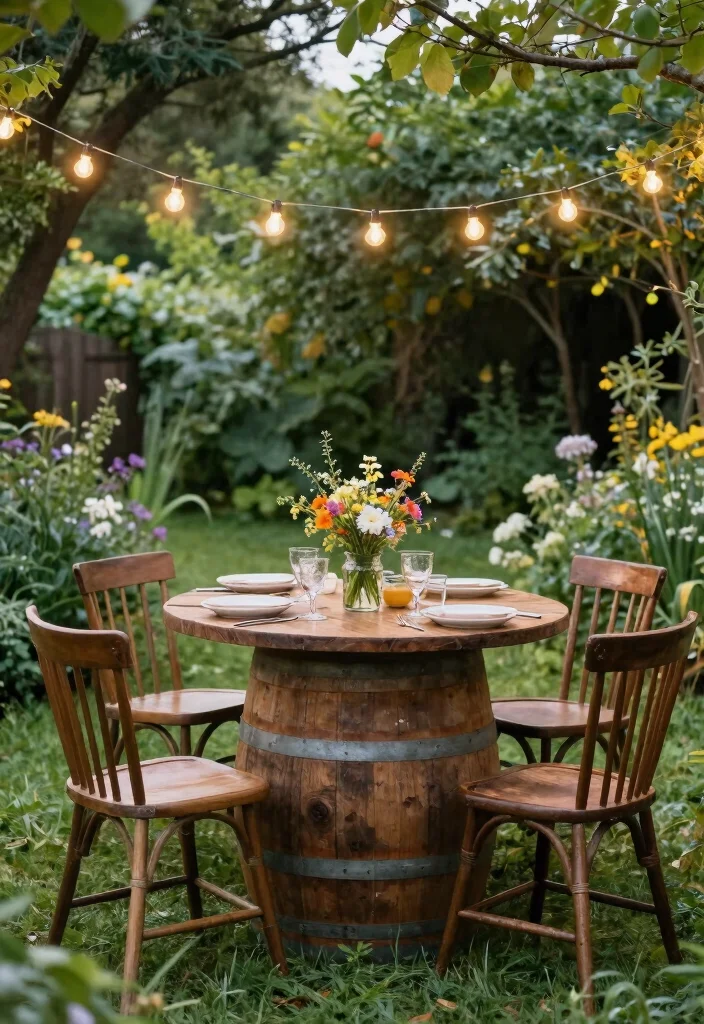 12 Barrel Planter Ideas for Rustic Garden Style on a Budget - 4. Rustic Tea Party 1
